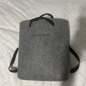Gray Felt Backpack with Black Straps